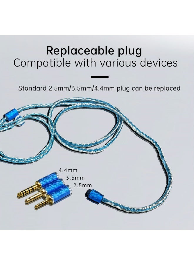 إن دي كابل ترقية سماعات إن دي-دي 3 مجدول مطلي بالفضة، كابل استبدال برأس قابل للفصل مع رؤوس قابلة للتبديل 3.5 ملم / 2.5 ملم / 4.4 ملم، مكوّن من 16 جديلة و352 نواة، متوافق مع سماعات كيه زد داخل الأذن بدبابيس 0.75 – 0.78 ملم - Image 3
